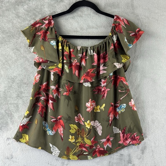 Maeve Tops - Maeve Anthropologie Blouse Women's S Green Floral Off Shoulder Ruffle Butterfly